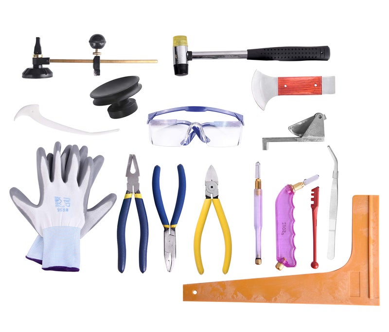 IMT Professional 16 Pieces Mosaic tile and Stained Glass Start-up Tool Set with Carrying Case, Lead Came Kit for Beginner with Cutters, Pliers, Square, Hammer, Fid, Safety Glass, etc. - Image 1